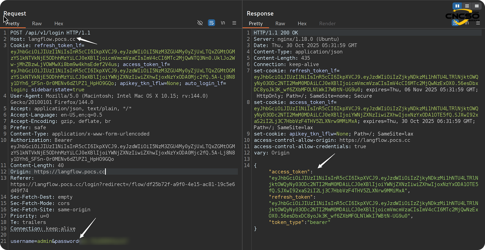 CVE-2025-34291：Langflow AI智能体和工作流平台账户接管和远程代码执行漏洞